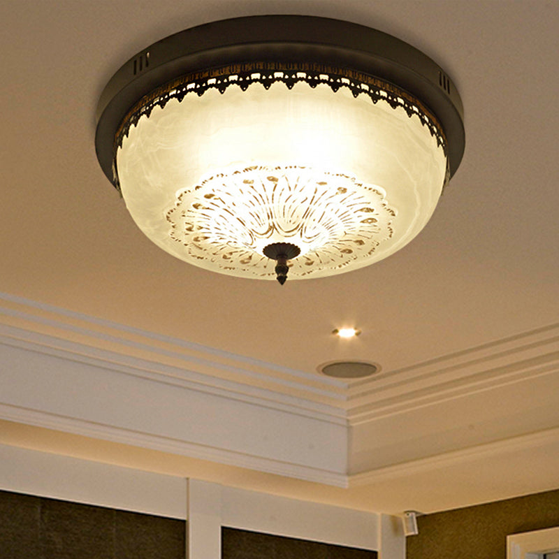 Bowl White Glass Flush Fixture Traditional 3/4 Luci Living Room Soffitto Illuminazione in Nero, 14 "/18" Wide