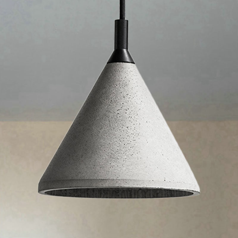1 Bulb Cone Hanging Lamp Industrial Style Gray Cement Height Adjustable Pendant Lighting for Living Room