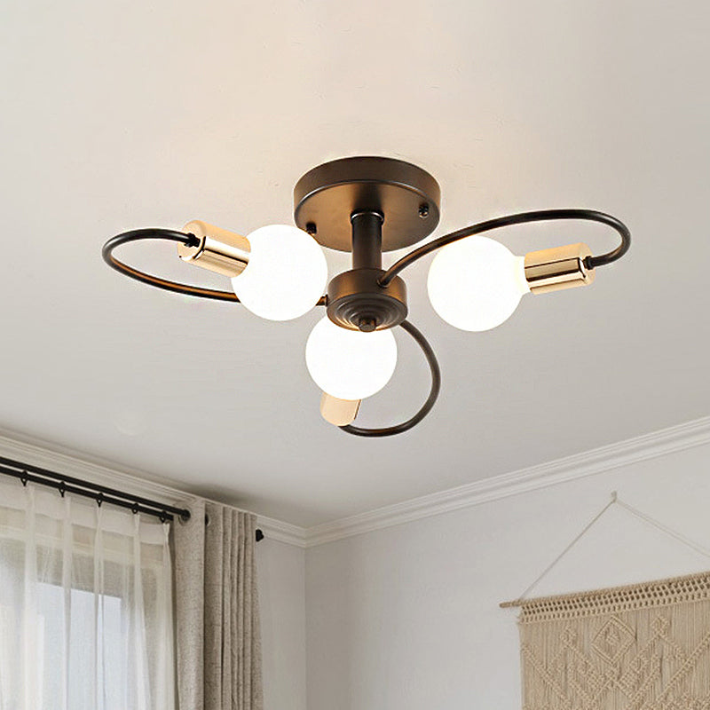 3/6/8 Lights Metal Semi Flush Light Traditional Black Exposed Bulb Living Room Ceiling Lighting