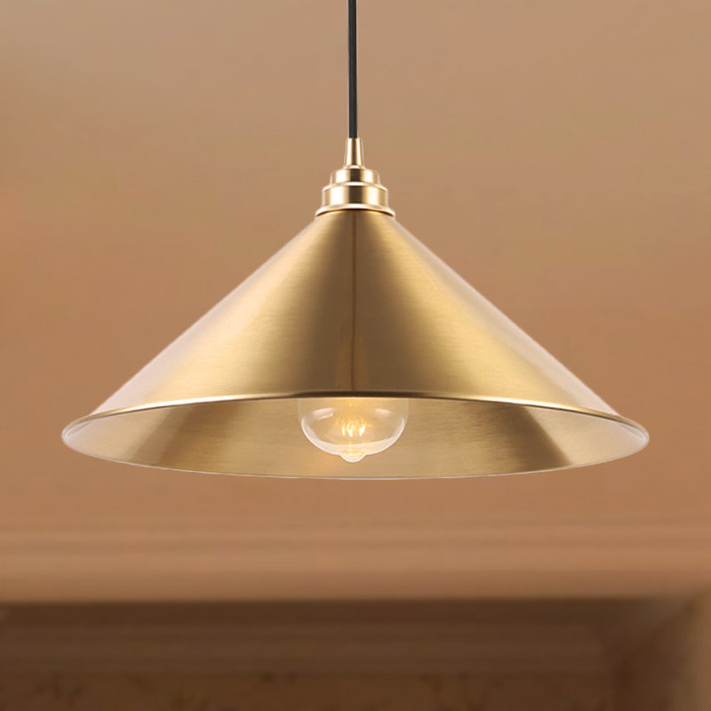 1 Light Pendant Lighting with Conic Shade Metallic Vintage Indoor Hanging Ceiling Light in Brass