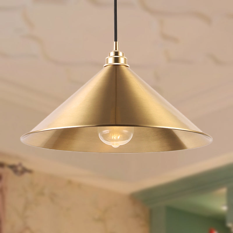 1 Light Pendant Lighting with Conic Shade Metallic Vintage Indoor Hanging Ceiling Light in Brass