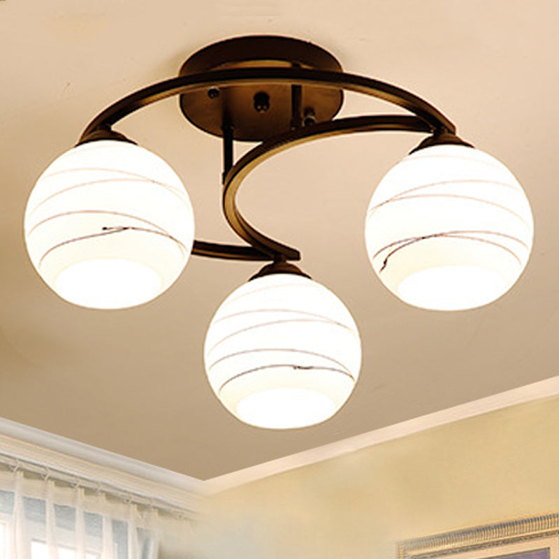 3/6 Lights Ceiling Lighting Classic Bubble Shade White Glass Semi Flush Mount Light in Black for Living Room