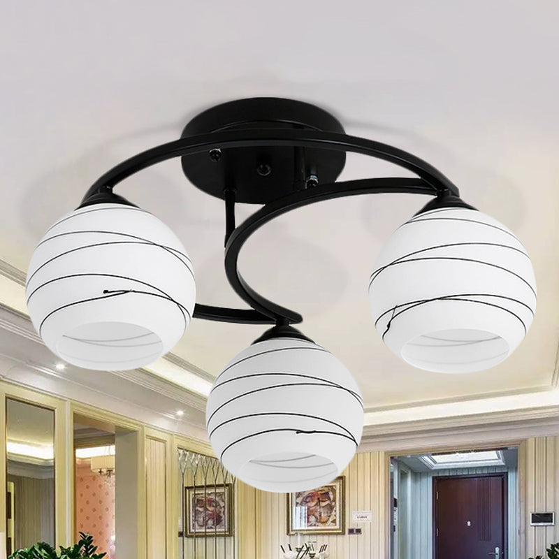 3/6 Lights Ceiling Lighting Classic Bubble Shade White Glass Semi Flush Mount Light in Black for Living Room