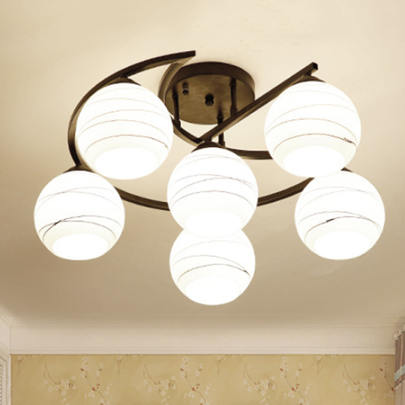 3/6 Lights Ceiling Lighting Classic Bubble Shade White Glass Semi Flush Mount Light in Black for Living Room