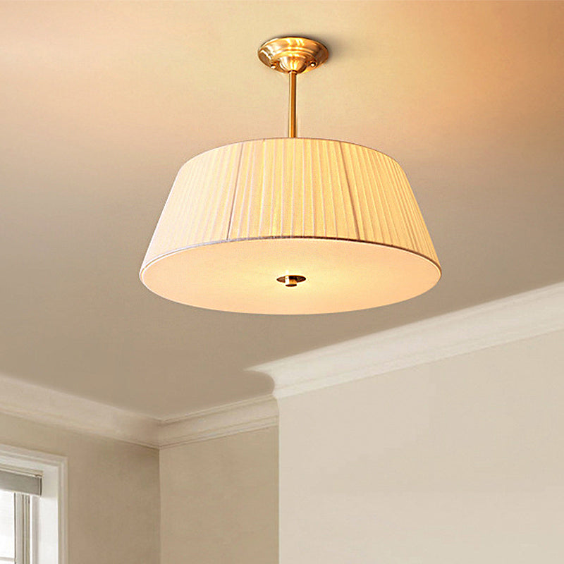 3/4 Lights Living Room Ceiling Mounted Fixture Classic White Semi Flush Mount with Drum Fabric Shade, 16"/20" Wide