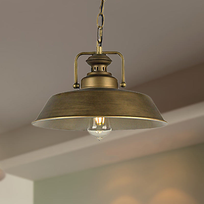 Barn Shade Dining Room Hanging Ceiling Light Vintage Metallic 1 Head Antique Brass Pendant Lamp