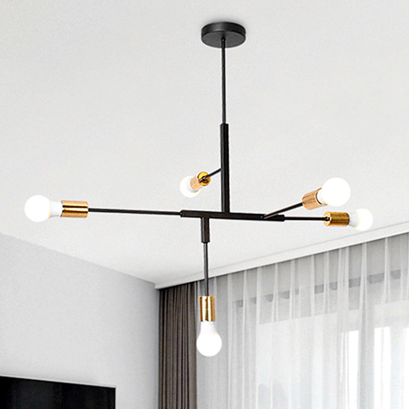 Branch Living Room Hanging Light with Open Bulb Industrial Metallic Multi Light Black Finish Chandelier Lamp