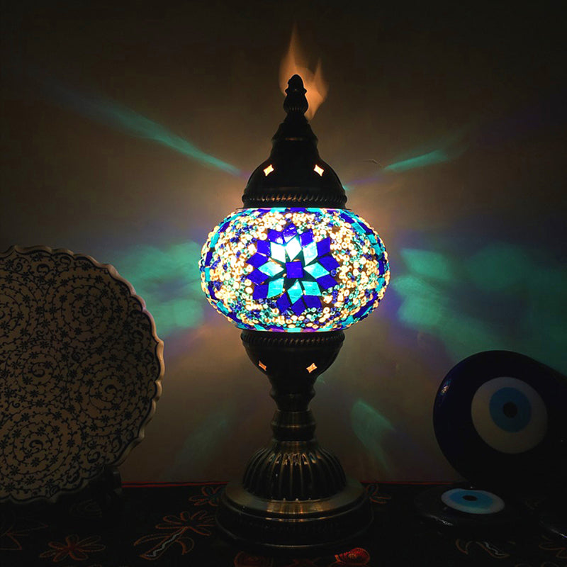 Spherical Table Lamp Traditionary Blue/Green/Fluorescent Yellow Glass 1 Bulb Living Room Task Lighting