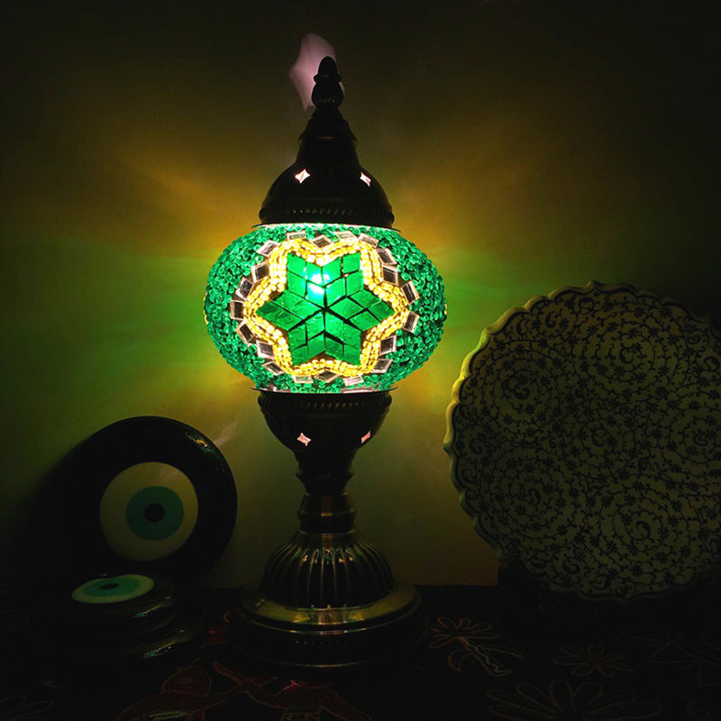 Spherical Table Lamp Traditionary Blue/Green/Fluorescent Yellow Glass 1 Bulb Living Room Task Lighting