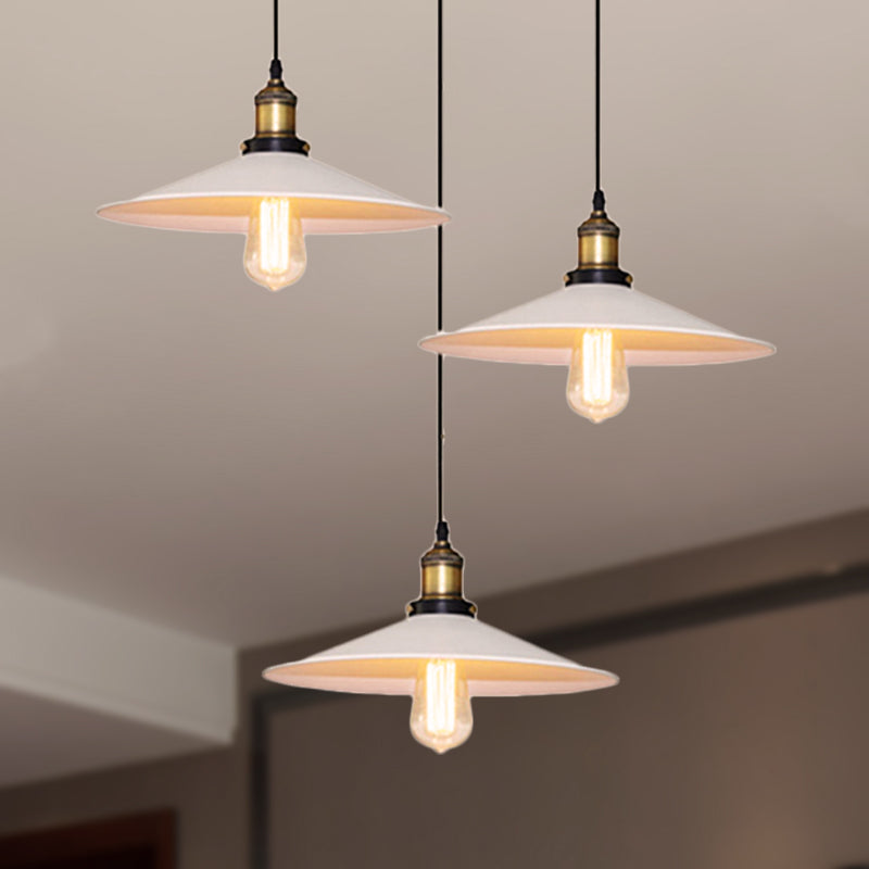 Industrial Saucer Hanging Ceiling Light 3 Lights Metal Pendant Lighting with Linear/Round Canopy in White