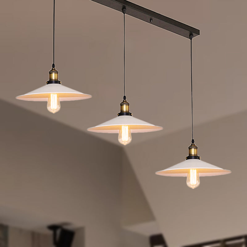 Industrial Saucer Hanging Ceiling Light 3 Lights Metal Pendant Lighting with Linear/Round Canopy in White