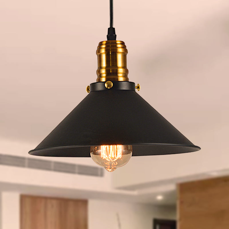 1/2/3-Pack Cone Metal Ceiling Pendant Vintage Stylish 1 Light Dining Room Pendant Light in Black, 10"/12"/14" Width