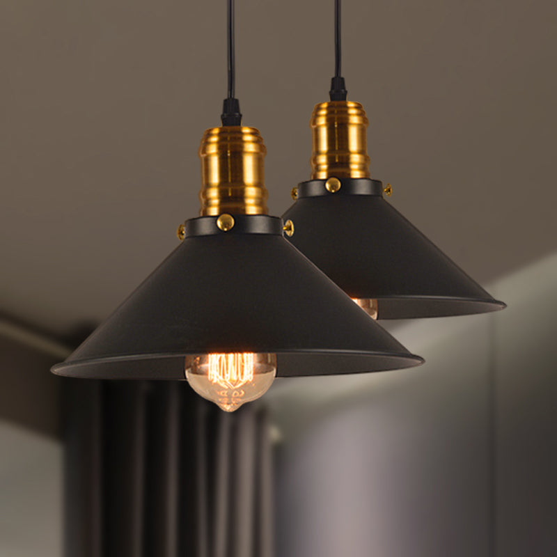 1/2/3-Pack Cone Metal Ceiling Pendant Vintage Stylish 1 Light Dining Room Pendant Light in Black, 10"/12"/14" Width