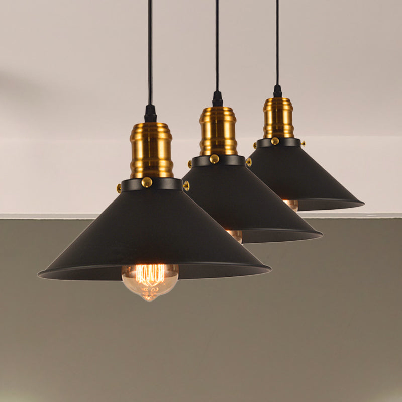 1/2/3-Pack Cone Metal Ceiling Pendant Vintage Stylish 1 Light Dining Room Pendant Light in Black, 10"/12"/14" Width