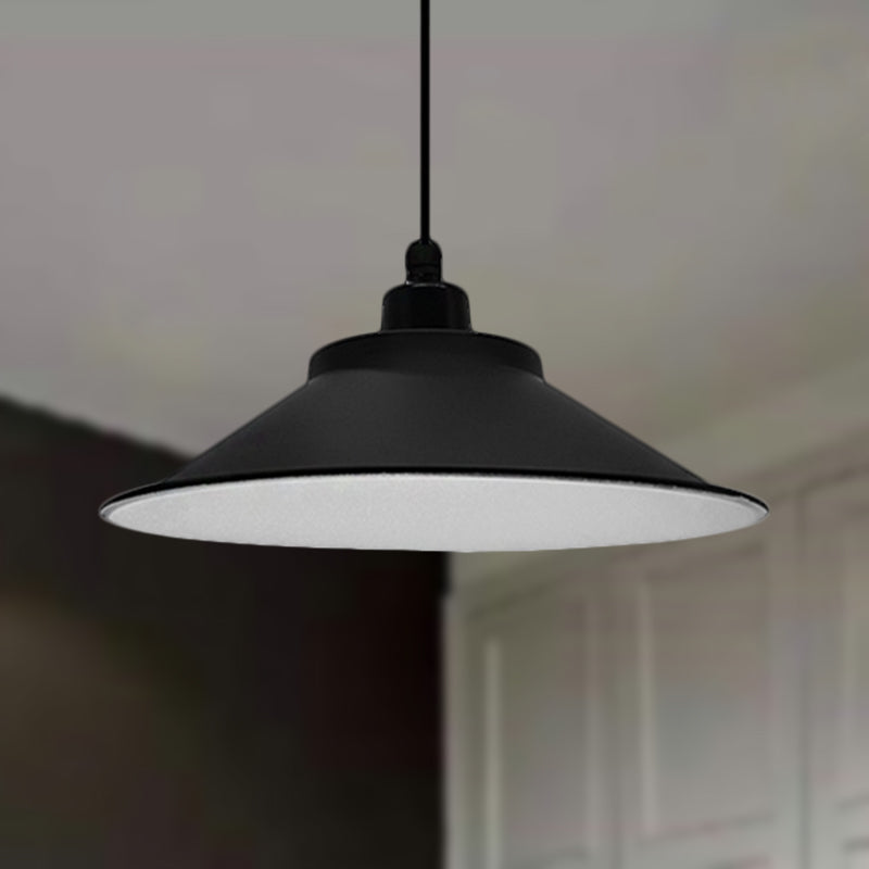 12"/14" Dia 1 Head Hanging Ceiling Light with Cone Shade Metal Industrial Indoor Pendant Light in Black