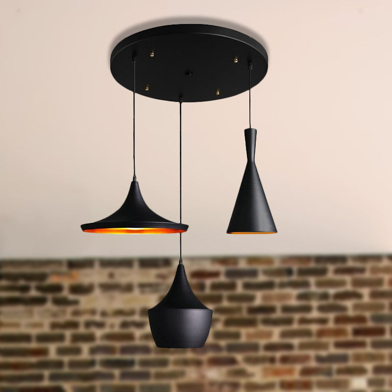 3 Heads Pendant Light with Shade Metallic Industrial Style Restaurant Hanging Light in Black