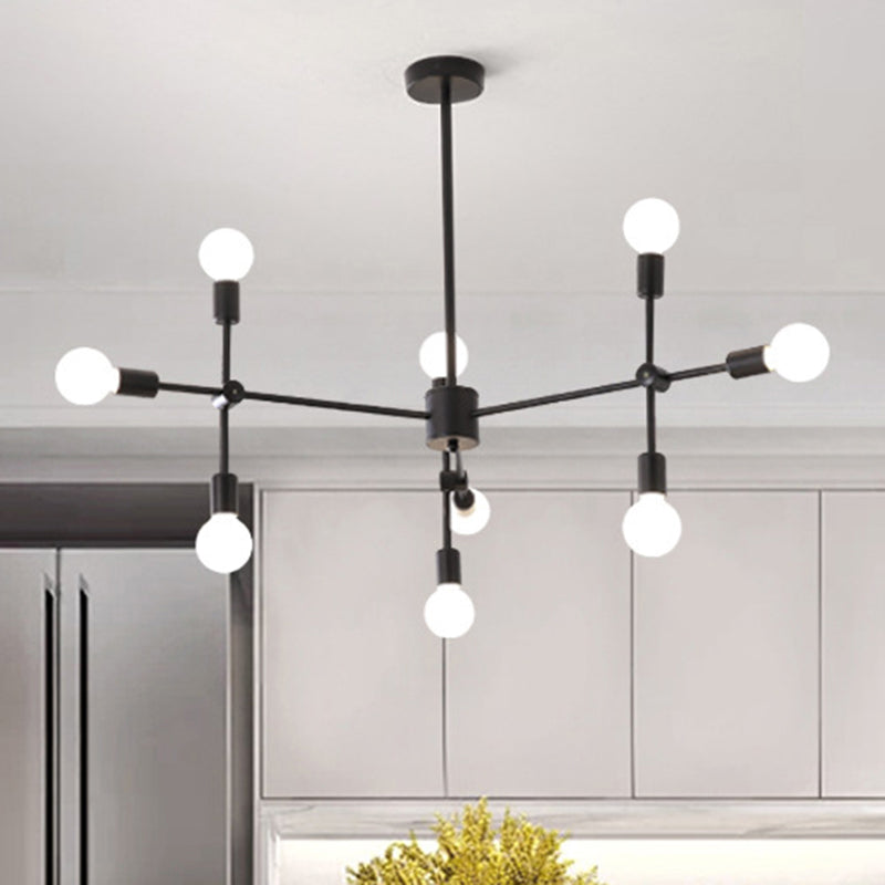 Open Bulb Dining Room Chandelier Lamp Industrial Metal 9/12 Lights Black/Brass Pendant Lighting