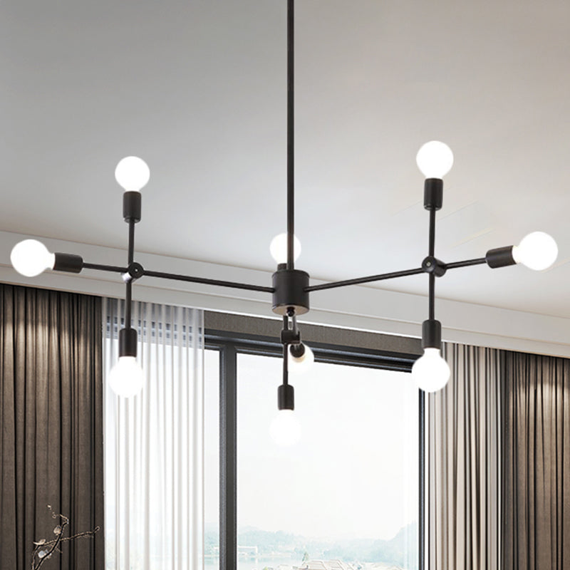 Open Bulb Dining Room Chandelier Lamp Industrial Metal 9/12 Lights Black/Brass Pendant Lighting