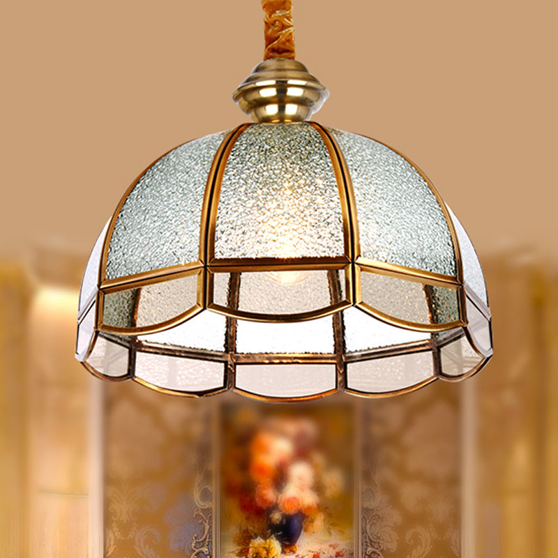 Textured Glass Dome Pendant Light Modern 1 Bulb Gold Suspended Lighting Fixture for Living Room