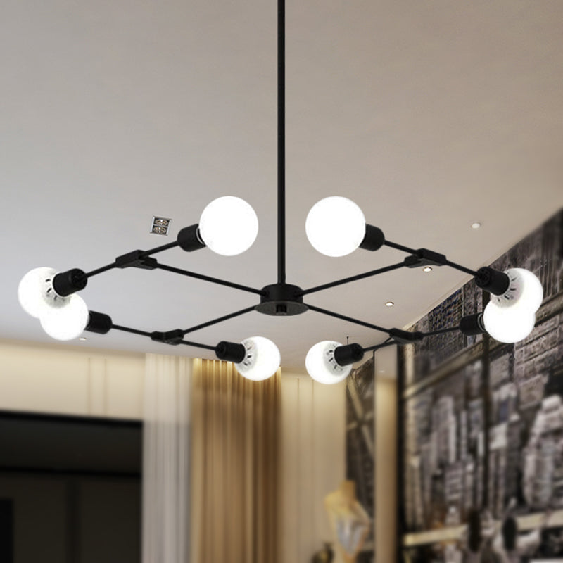 Metallic Black/Gold Chandelier Lighting Bare Bulb 6/8 Lights Industrial Style Ceiling Light Fixture for Bedroom