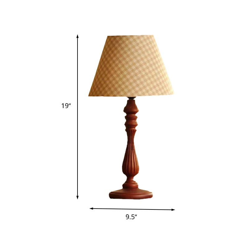 Beige/Tan/Dark Blue Barrel Shape Desk Lamp Traditional Fabric 1 Light Bedroom Reading Light with Wood Base