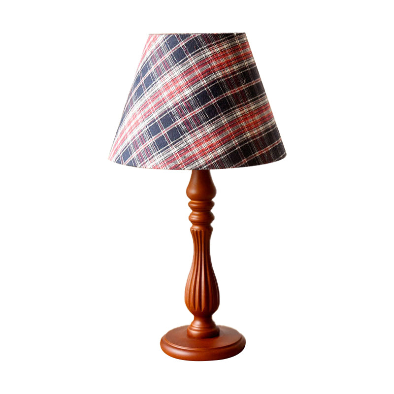 Red/Blue/Green 1 Light Task Lighting Classic Fabric Barrel Shape Night Table Lamp for Bedroom with Wood Base