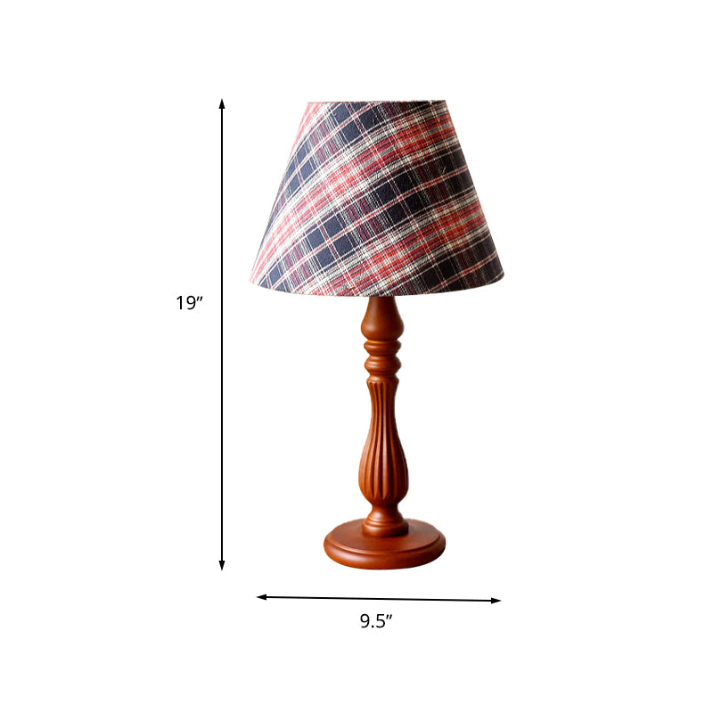 Red/Blue/Green 1 Light Task Lighting Classic Fabric Barrel Shape Night Table Lamp for Bedroom with Wood Base