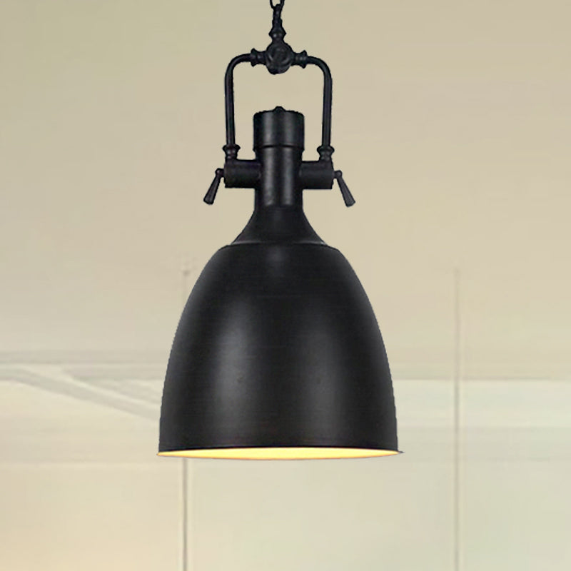 11"/14.5" Width Domed Metallic Ceiling Pendant Industrial 1 Head Coffee Shop Pendant Light Fixture in Black