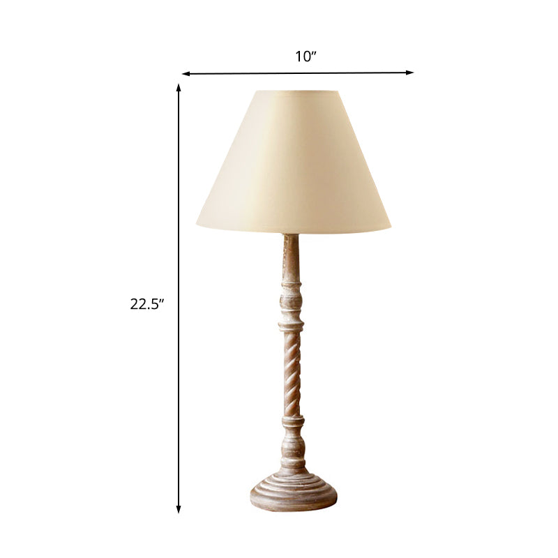 1-Light Fabric Desk Lamp Traditional White Barrel Shape Bedroom Reading Light with Wood Base