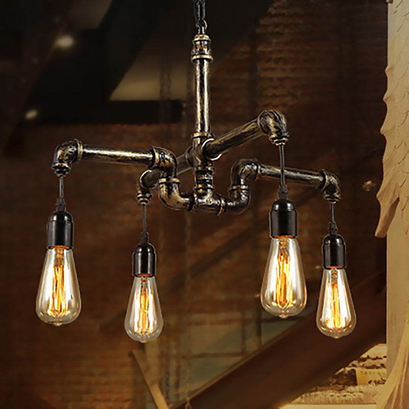 Bronze Exposed Bulb Chandelier Lamp Industrial Metal and Glass 4/6 Light Living Room Hanging Light