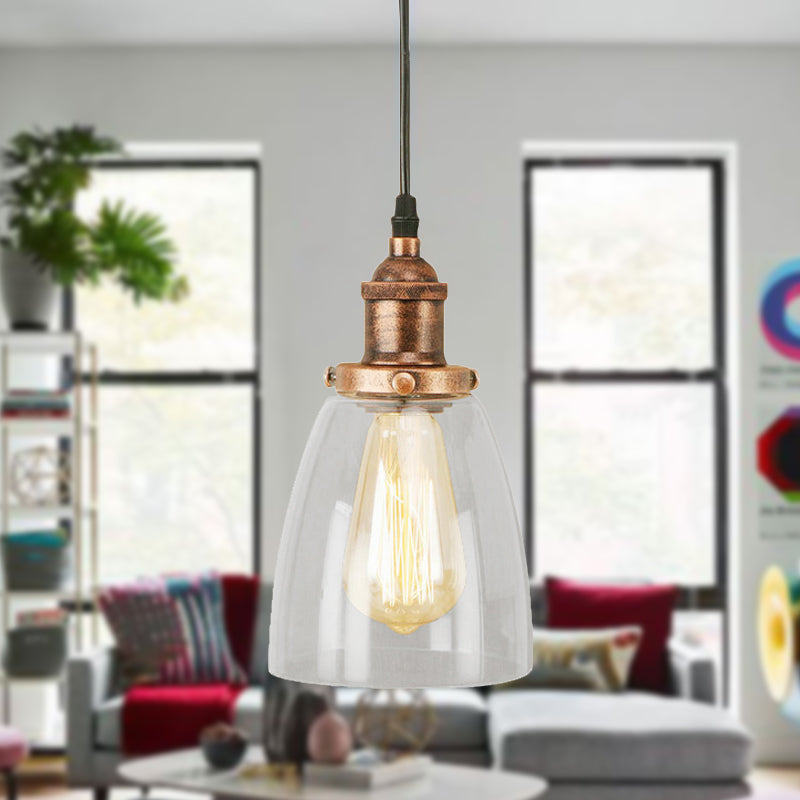 Aged Copper 1 Light Hanging Ceiling Light Vintage Clear Glass Tapered Pendant Lighting for Dinning Room