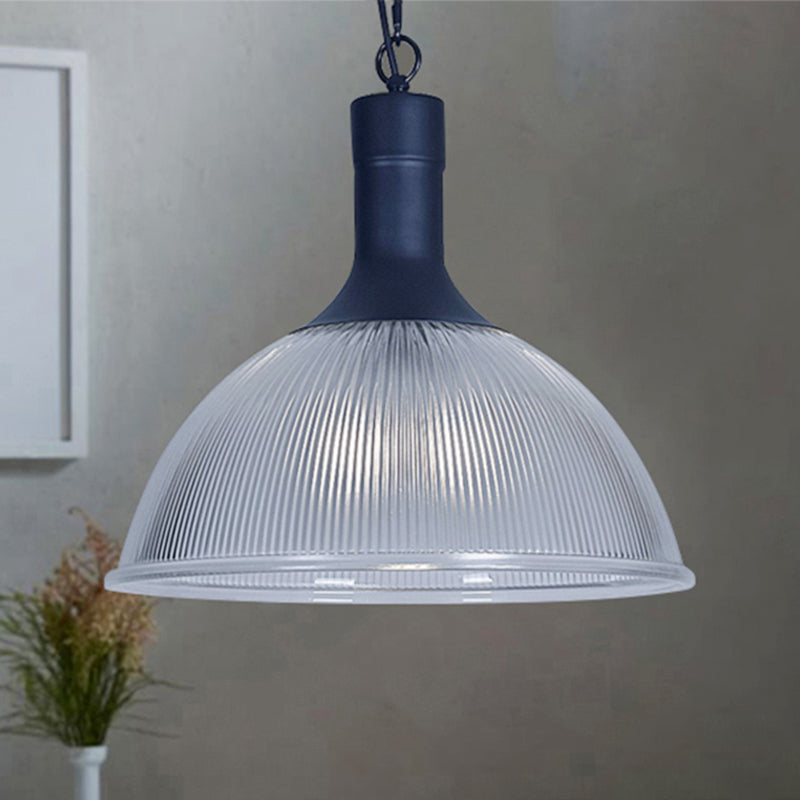 Rust/Black Dome Ceiling Light Industrial Ribbed Glass 1 Light Living Room Pendant Lighting Fixture