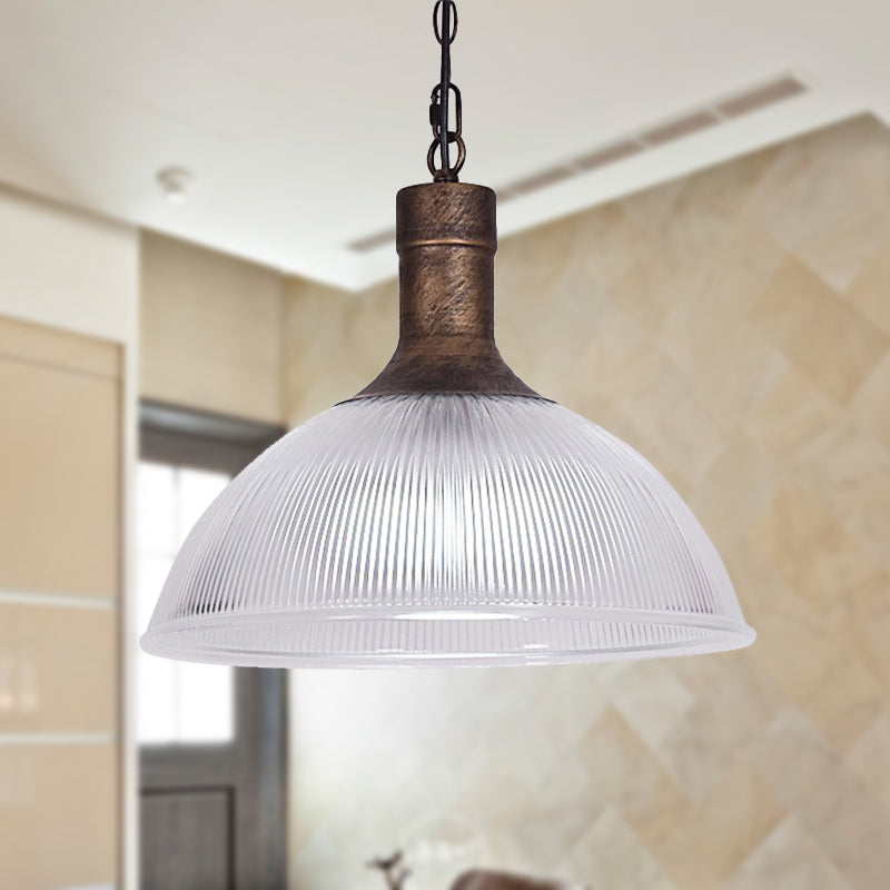 Rust / Black Dome Plafond Light Industrial Ribbed Verre 1 Light Living Room Pendant Lighting Pending