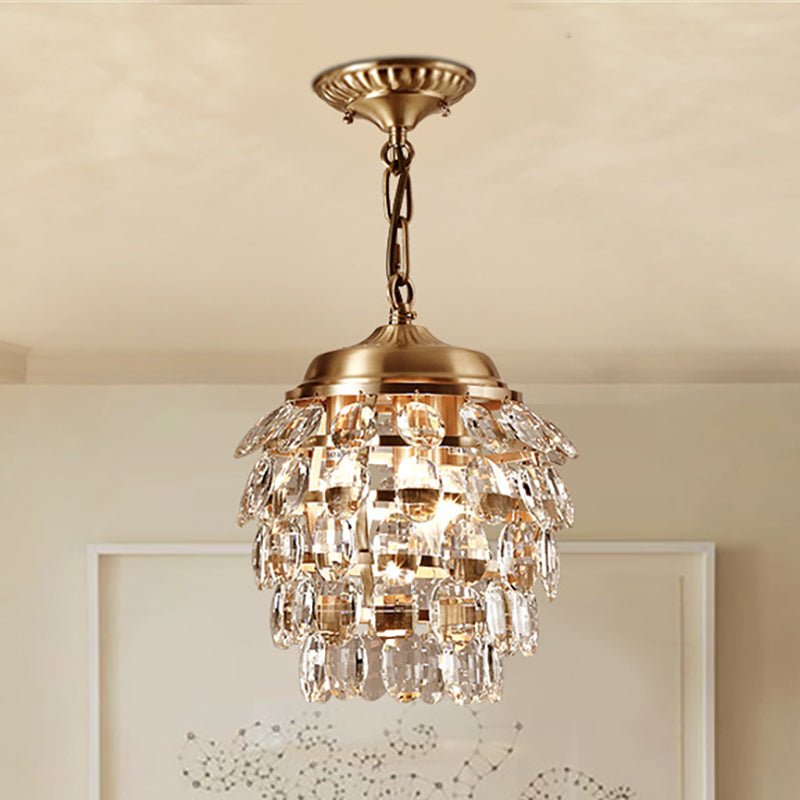 Postmodern 5 Tiers Faceted Clear Glass Chandelier Lamp 3 Lights Suspension Light in Gold