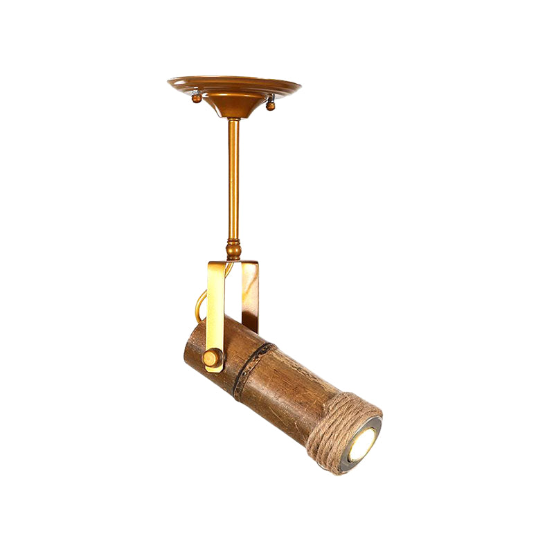 1/2/3-Light Tube Semi Flush Light Lodge Stylish Wood Metal and Bamboo Adjustable Ceiling Fixture for Restaurant