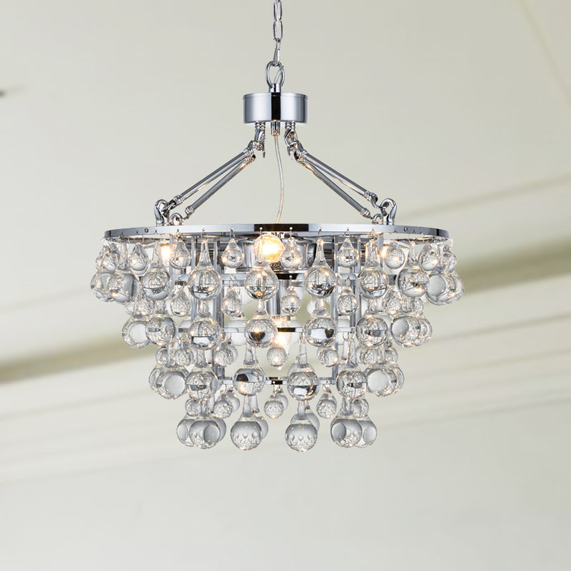 Modern Circular Chandelier Light Fixture Metal 5 Lights Living Room Ceiling Light with Glass Ball