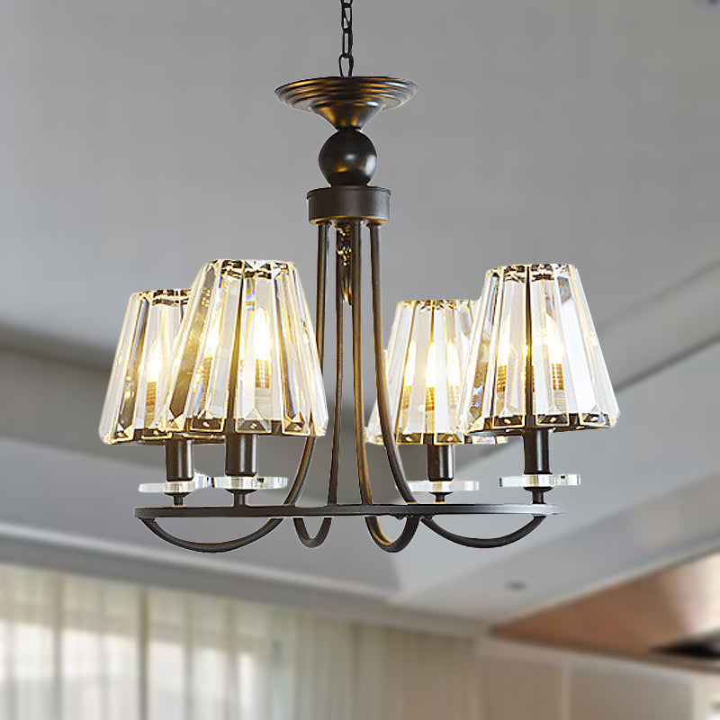 Prismatic Crystal Tapered Chandelier Light Vintage 4/6/8 Lights Black Hanging Ceiling Light