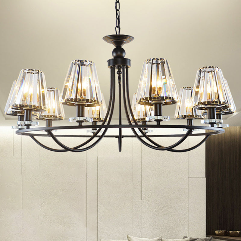 Prismatic Crystal Tapered Chandelier Light Vintage 4/6/8 Lights Black Hanging Ceiling Light