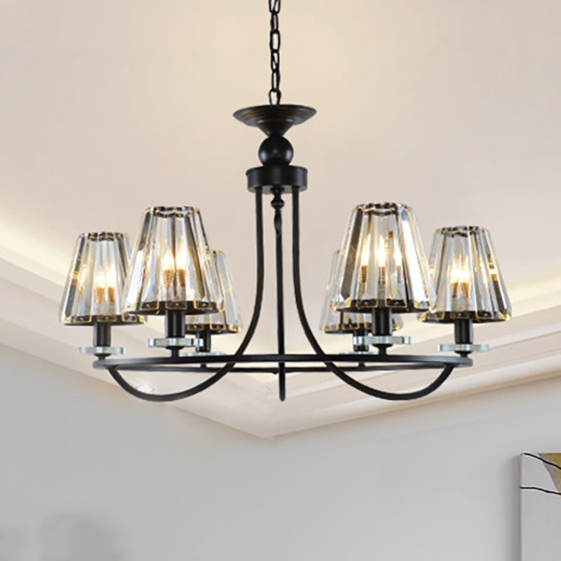 Prismatic Crystal Tapered Chandelier Light Vintage 4/6/8 Lights Black Hanging Ceiling Light