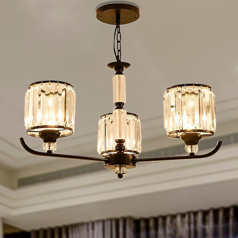 Black Cylinder Ceiling Light Antique 3/6/8 Lights Prismatic Optical Crystal Chandelier Light