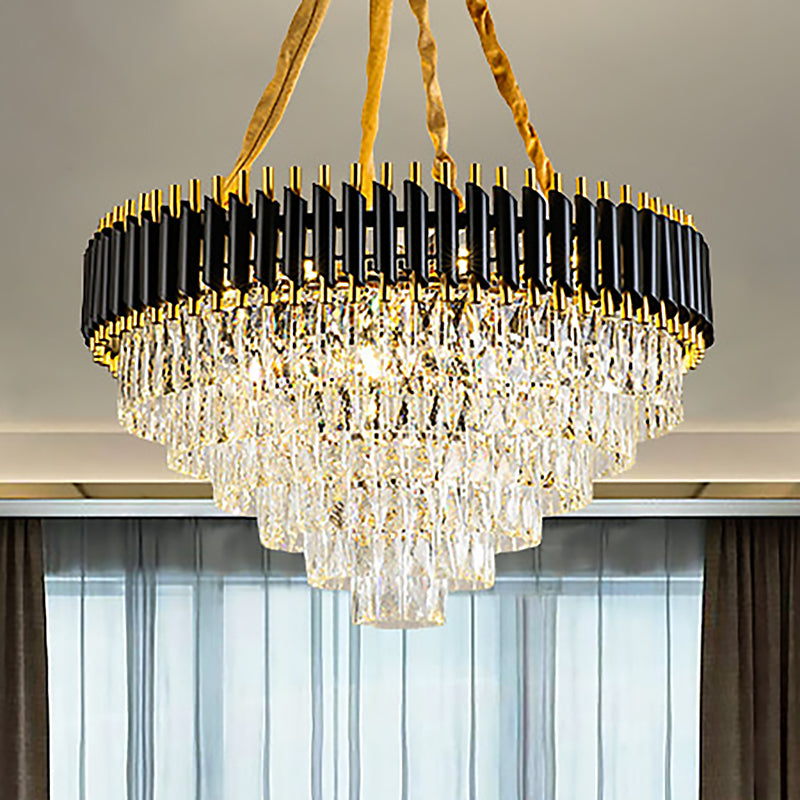 Conical Chandelier Light Modernism Crystal 4 Lights Black Hanging Ceiling Light for Living Room