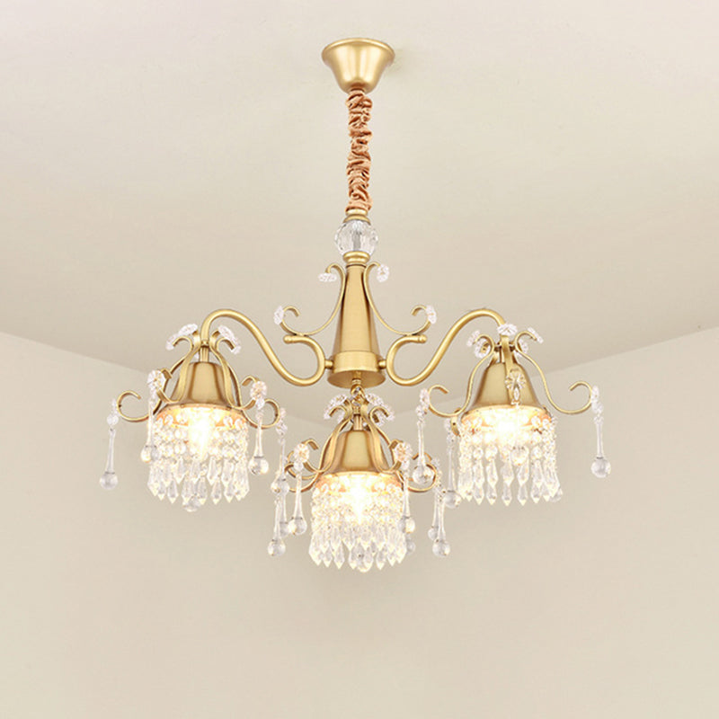 LED Branch Pendant Chandelier Mid-Century Crystal Hanging Ceiling Light in Gold for Living Room