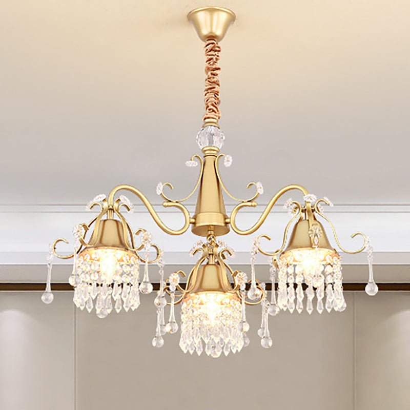 LED Branch Pendant Chandelier Mid-Century Crystal Hanging Ceiling Light in Gold for Living Room