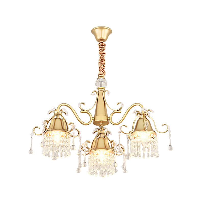 LED Branch Pendant Chandelier Mid-Century Crystal Hanging Ceiling Light in Gold for Living Room