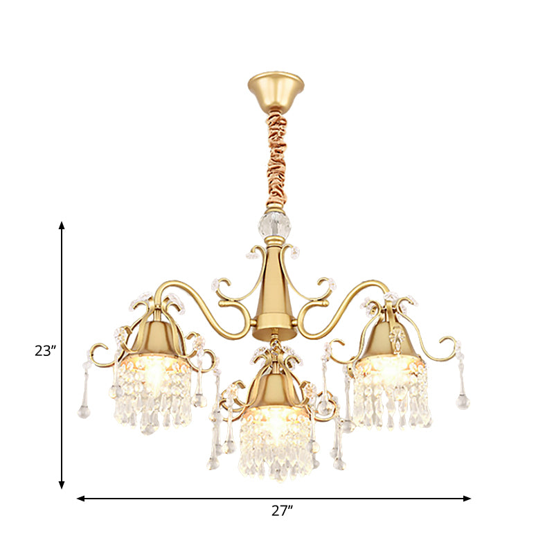 LED Branch Pendant Chandelier Mid-Century Crystal Hanging Ceiling Light in Gold for Living Room