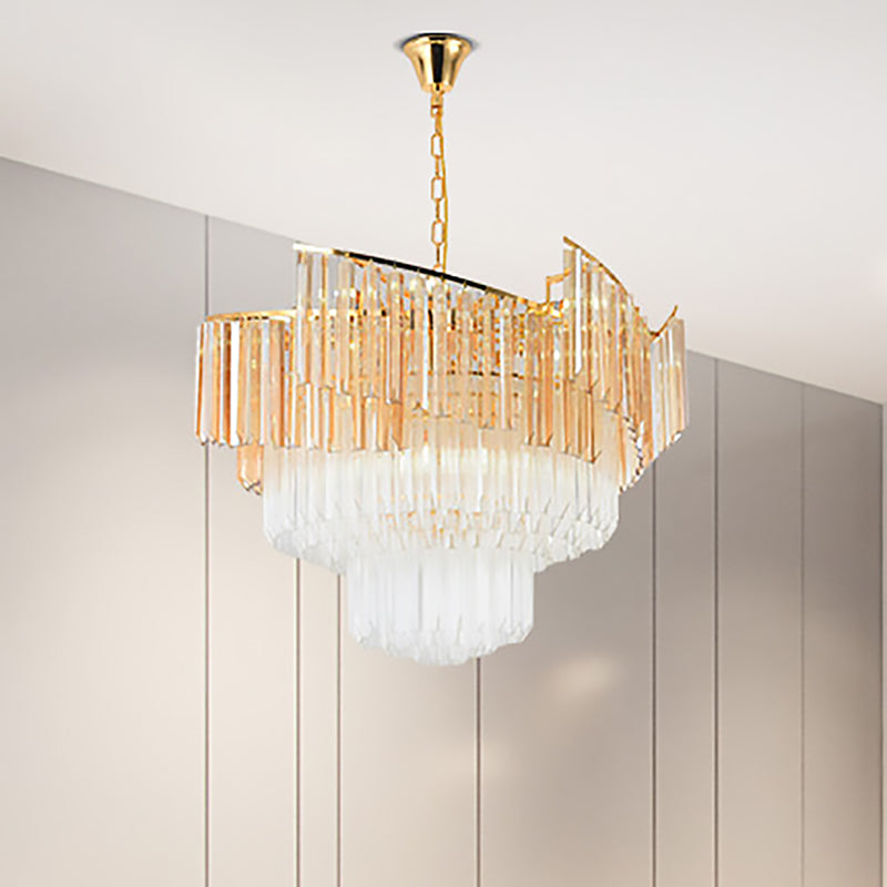 LED Tiered Chandelier Light Contemporary Crystal Hanging Ceiling Light in Gold for Bedroom