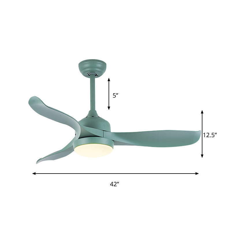 Living Room Semi Flush Mount Light with 3 Blades Metal Macaron Loft Ceiling Fan in Green