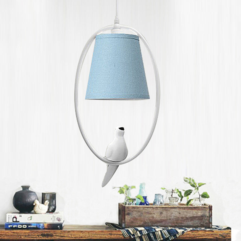 Balcony Bird Hanging Lamp with Tapered Shade Metal 1 Head Blue Pendant Light