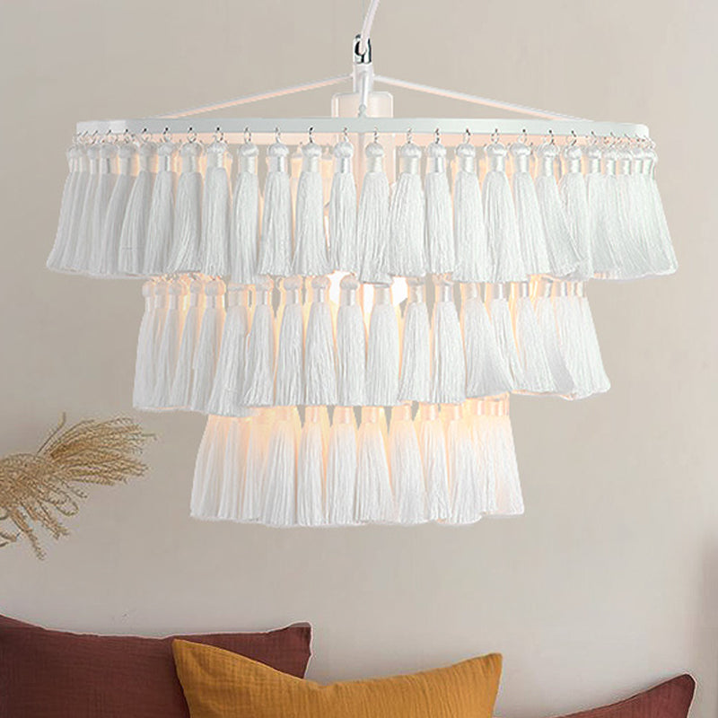 Modern Style Pendant Light with Tassel Single Light Fabric Ceiling Pendant for Girl Bedroom