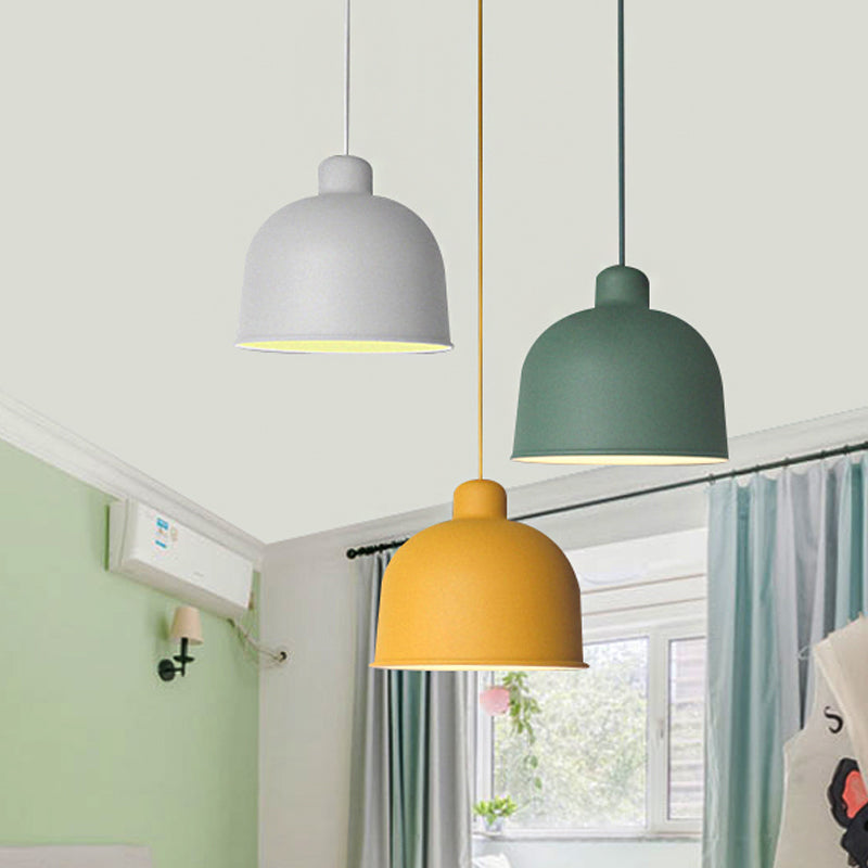 Metal Bowl Shape Pendant Light Dining Room 1 Head Macaron Style Hanging Lamp